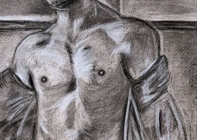 Emotional and erotic charcoal artwork Aún Respiro tu Piel (I still breathe your skin)